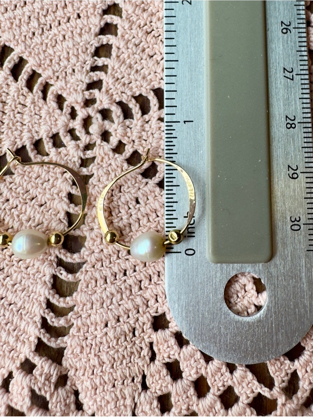 14k Yellow Gold Hoop Earrings with Freshwater Pearl Accent - Picture 3 of 3